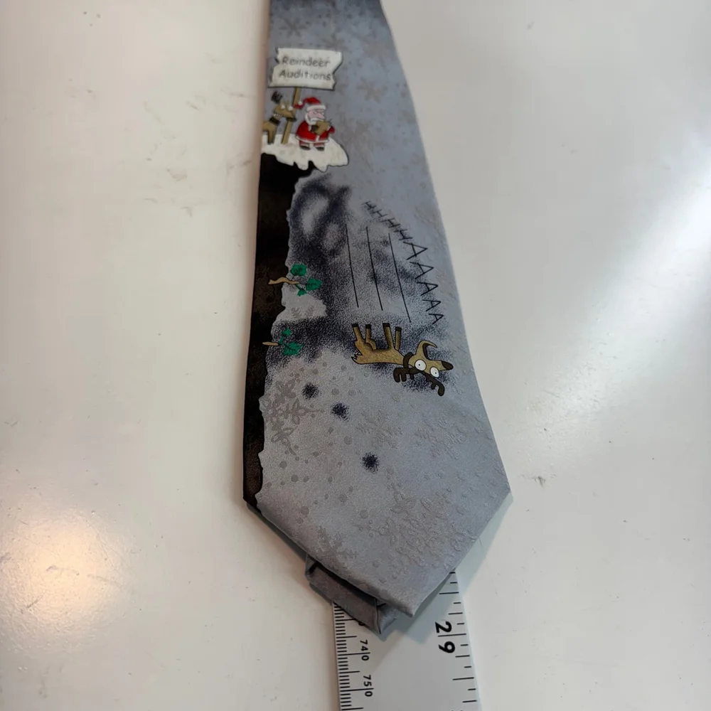 John Ashford Reindeer Auditions Neck Tie Silk Novelty Christmas Holiday Santa